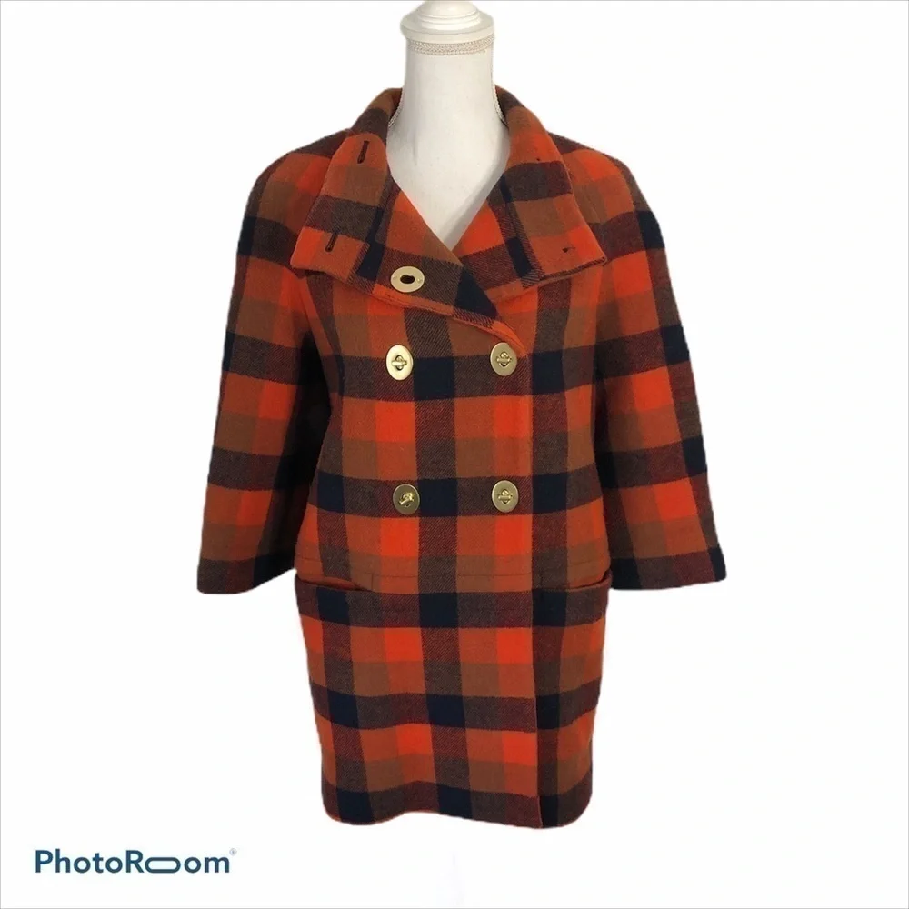 Coach Wool Buffalo Plaid Coat XS Red Black Women’s